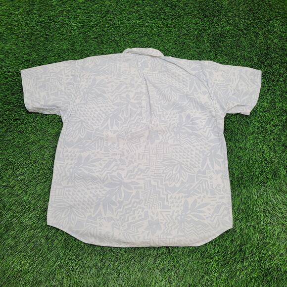 Vintage 90s MOD Geometric AOP Button Shirt Large 22x26 White - Picture 2 of 12